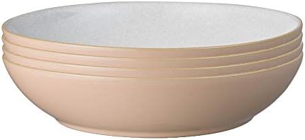 Denby - Elements Sorbet Pink Pasta Bowls Set of 4 - Dishwasher Microwave Safe Crockery 1050ml 22cm - Pale Pink, White Ceramic Stoneware Tableware - Chip & Crack Resistant