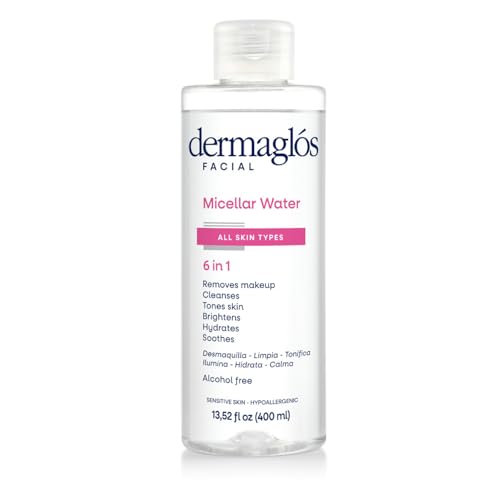Dermaglos Micellar Water for All Skin Types Even Sensitive | All In 1 Hydrating Facial Cleanser & Makeup Remover, Brightening, Soothing, Gentle Face Toner | Alcohol-Free Formula | 13.52 Fl Oz