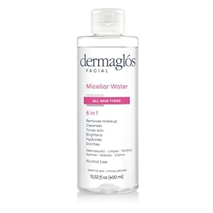 Dermaglos Micellar Water for All Skin Types Even Sensitive | All In 1 Hydrating Facial Cleanser & Makeup Remover, Brightening, Soothing, Gentle Face Toner | Alcohol-Free Formula | 13.52 Fl Oz