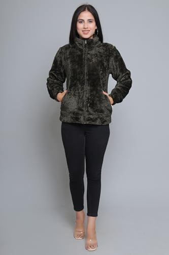 Image of Women's Ultra-Soft Plush Fleece Winter Jacket with High Neck & Full Front Zipper | Warm Cozy Fur Coat for Casual, Travel, Outdoor & Daily Cold Weather Wear