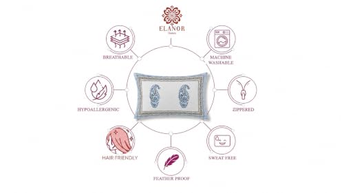 Image of ElanorHomes 180 TC Pure Cotton Pillow Covers Set of 2, Bedroom Pillows with Zip Closure, Soft Smooth Cool Breathable Pillowcases for Home (Blue Paisley Glow)