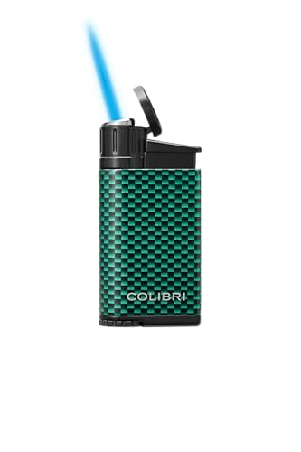 Colibri EVO Angled Single Jet Flame Refillable Butane Torch Lighter, Windproof, User-Friendly with Carbon Fiber Grip, Blue Fuel Window and Adjustable Flame - Sleek Design (Green Carbon Fiber)