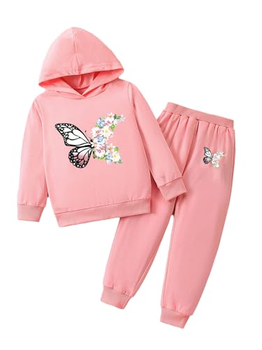 YiZYiF Kids Girls Casual Tracksuit Loungewear Long Sleeves Print Hoodie Pants Set For Outdoor Sports Workout