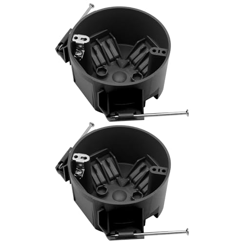 YQMIGU New Work 4 Dia Round Ceiling Nail Electrical Black Box 1-Gang Home Improvement PVC Electrical Junction Black Box ETL Listed 20 Cubic Inch Suitable for Residential Renovation(2 Pack)