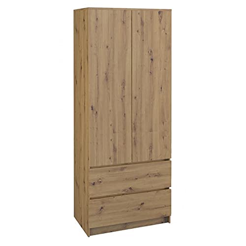 Oggi Armario de Dos Puertas con Dos cajones Ancho 90 cm Diseño Moderno y Minimalista en Tablero Laminado de 16 mm para salón Dormitorio Oficina Roble Artisan