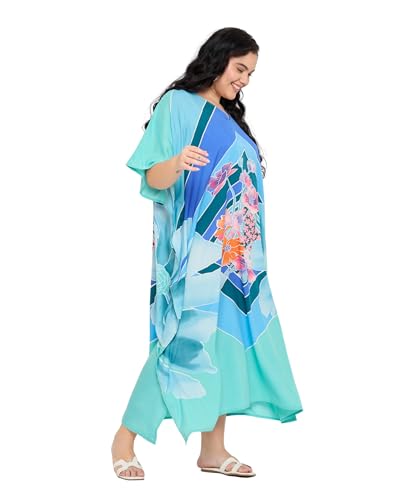 Image of Gypsie Blu Women Plus Size Kaftan Dress Beach Cover Up Maxi Dresses for Women, V-Neck Kimono Sleeve 1X-3X