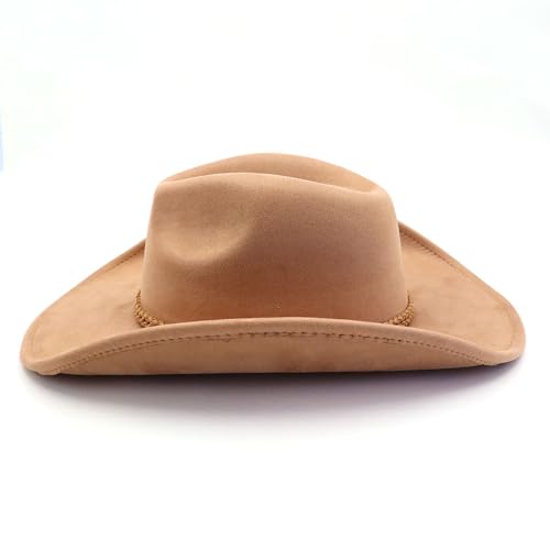 Image of Western Cowboy Hat for Women Men Wide Brim Cowboy Hat for Women with Woven Buckle Belt Suede Classic Fedora Hats