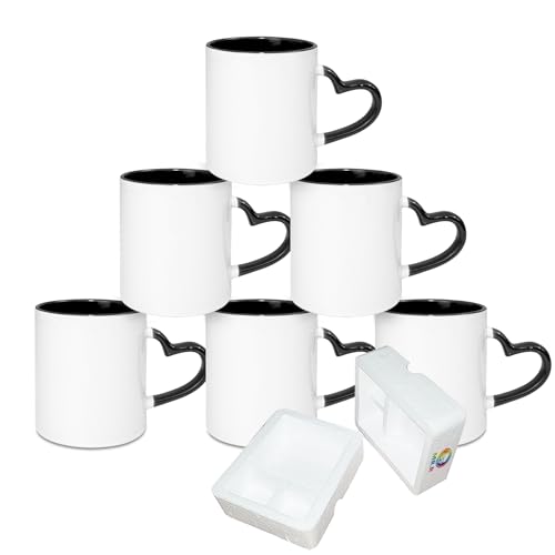 Set de 6 tazas de cerámica negra con asa corazón 11oz miniatura 1