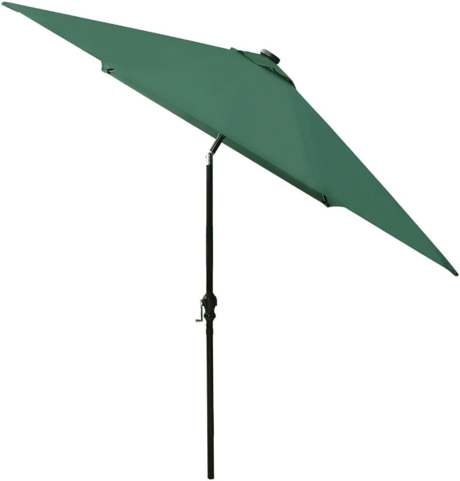 vidaXL Patio Garden Parasol with Solar Powered LED Lights and Steel Pole, UV Protective Rectangular Outdoor Umbrella, Green, 6.6'x9.8