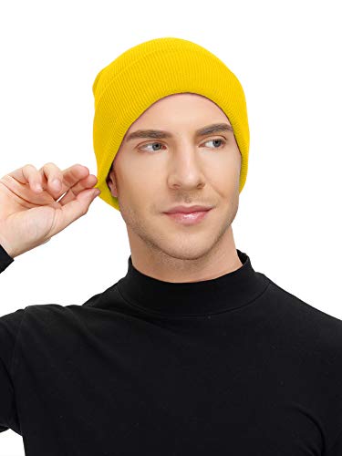 Century Star Beanie For Men Women Black Beanie Hat Soft Winter Beanies Cuff Beanie Skull Caps Knit Hats 1Pc Yellow One Size #TOP3