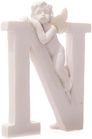Letter N resin with sweet cherub white