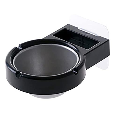 Cenicero de baño montado en la Pared, cenicero con Ventosa, Soporte de Almacenamiento de cenicero de Forma Redonda de Acero Inoxidable, Caja de Cigarrillos para Colgar en el Inodoro, Negro