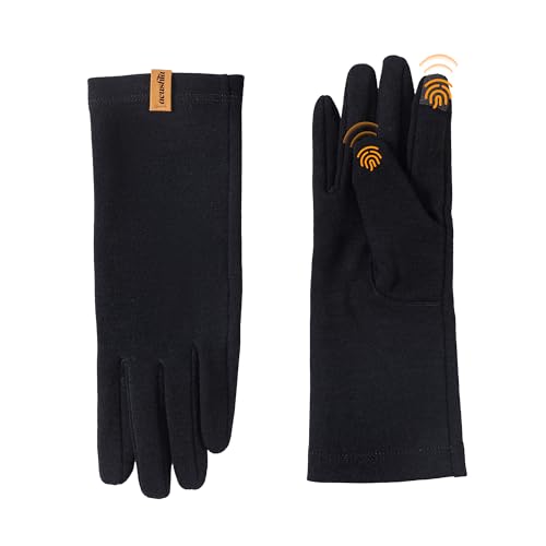 ACUSHLA 100% Merino Wool Glove Liner - Touchscreen Lightweight Base layer Ski Liner Glove for Men & Women Winter Running Hiking Cycling Fishing, 290GSM Black M