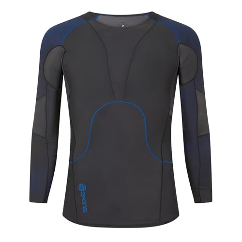 Skins Men's RY400 Compression Long Sleeve Recovery Top, Graphite/Blue, XX-Large