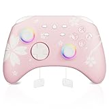 Mytrix Wireless Controllers for Switch/Switch 2, Windows PC iOS Android Steam/Steam Deck, Sakura Pink Bluetooth Controller with Programmable, Hall Effect Joysticks, Adjustable LED Light/Turbo/Vibration