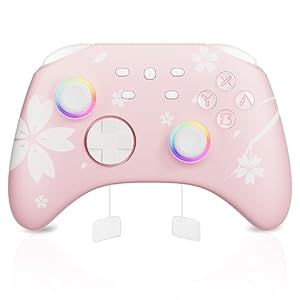 Mytrix Wireless Controllers for Switch/Switch 2, Windows PC iOS Android Steam/Steam Deck, Sakura Pink Bluetooth Controller with Programmable, Hall Effect Joysticks, Adjustable LED Light/Turbo/Vibration