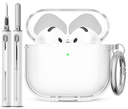 EQD für AirPods 4 Hülle klare weiche transparente stoßfeste Abdeckung kompatibel mit AirPods 4 Case kompatibel mit drahtloser Ladung weiß