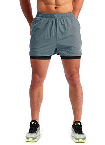 Image of Pudolla Men's 2 in 1 Running Shorts 5 inch Quick Dry Gym Athletic Workout Shorts for Men with Phone Pockets