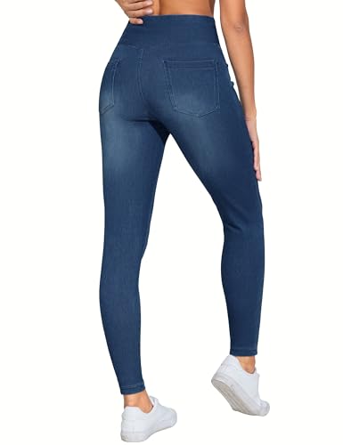 THE GYM PEOPLE Women's V Cross Denim Jegging Pants High Waisted Stretchy Skinny Jean Leggings with Pockets2