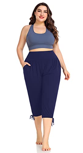 ZERDOCEAN Calça capri feminina plus size para ioga, lounge, casual, confortável, relaxada, com bolso