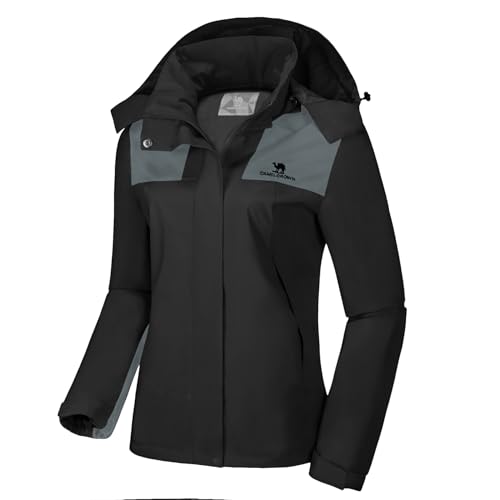 Opiniones de Abrigos para la nieve para Mujer Top 5. 49 CAMELSPORTS - chamarra impermeable con capucha para mujer, resistente al viento, ligera, para senderismo al aire última intervensión, Negro -, M