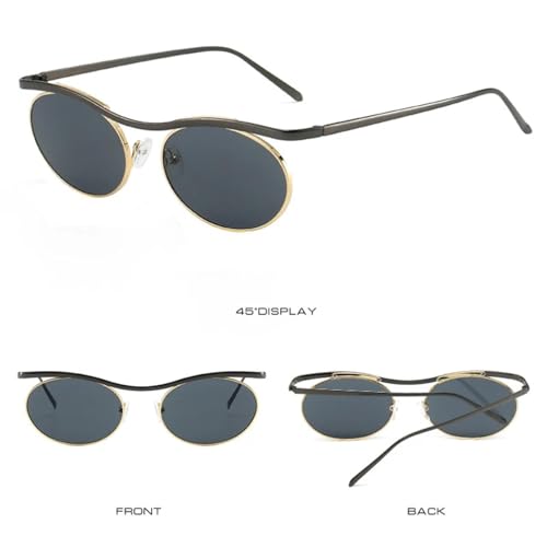Lunettes de soleil ovales métal noir canon finition soignée style punk rétro chic