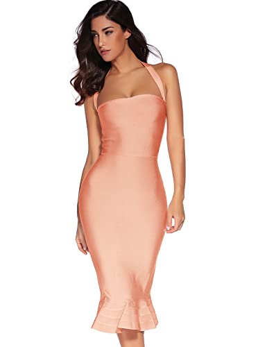 Image of meilun Womens Halter Fishtail Bandage Party Dress Elegant Wedding Guest Dress