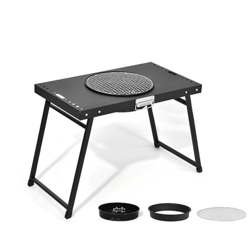 Barbacoa De Carbón - Parrilla Y Mesa 2 En 1 - Barbacoa Portatil Superficie De La Parrilla De Ø 57 Cm con Patas Plegables para Barbacoas En Balcones Y Jardines(B)