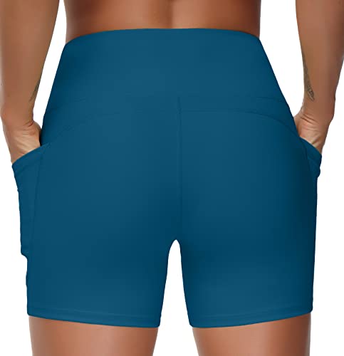 Image of THE GYM PEOPLE High Waist Yoga Shorts for Women's Tummy Control Fitness Athletic Workout Running Shorts with Deep Pockets