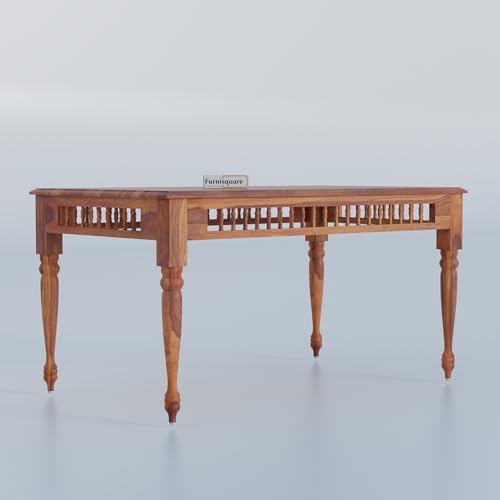 Image of Solid Sheesham Wood 6 Seater Dining Table Set | Six Seater Dinner Table with 6 Cushions Chairs | Dining Table Set 6 Seater for Living Room, Kitchen & Home | Honey Finish