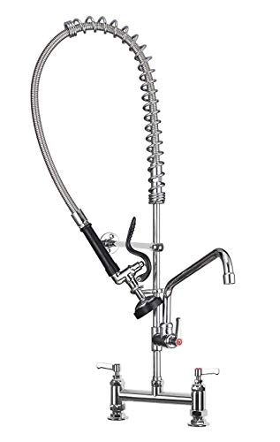 POUGEO Gastro Wasserhahn Gastronomie Küchenarmatur I 8zoll Zweiloch Deckmontage I Doppelgriff Schalten | Gastro Handbrause mit Zubehör | 12 Zoll Schwenkauslauf | Gastro Küchenarmatur 47zoll Höhe