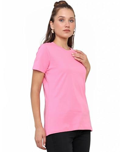 Image of Round Neck T-Shirt Top for Women | Combed Bio-Washed Ring Spun Cotton | Plain | Short Sleeves