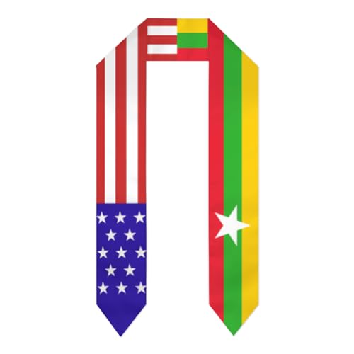 Myanmar Myanmarese America Flag Graduation Stole Sash Shawl for Men Women Thickened Scarf for International Students Teachers Study Aboard Graduate Gift 72 inches Unisex