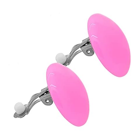 tumundo 1 Pair Earrings Fake Button Big Stud Women Girls Clip-On Clips Round Children Acrylic XXL + Gift Box, variant:rose Cover