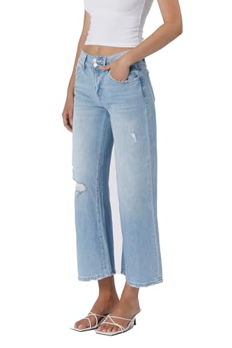 VERVET High Rise Two Buttons Crop Wide Leg Jeans T64094