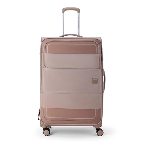 American Tourister Phillyplus 70 CM Medium with TSA Lock & 8 Wheels Soft Polyester Check-in Suitcase for Holiday/Trolley Bag for Travel/Travel Bag with Double Spinner Wheels for Unisex- Natural Brown