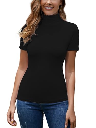 Pull Col Roulé Femme Manches Courtes Doux Tee Shirt Body