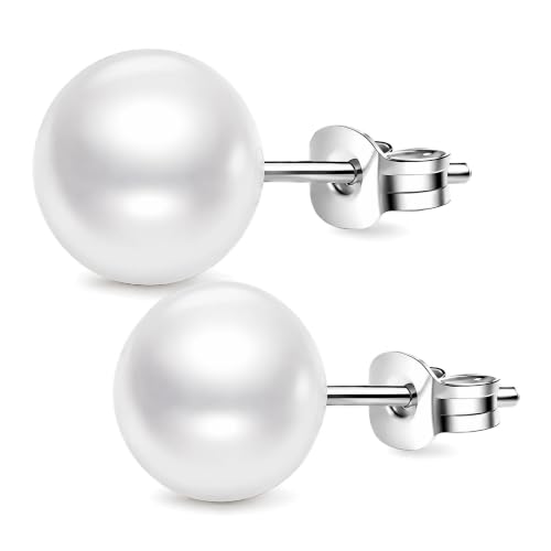 Image of MOTIBACK 10mm Freshwater Pearl Stud Earrings Silver Plated for Women