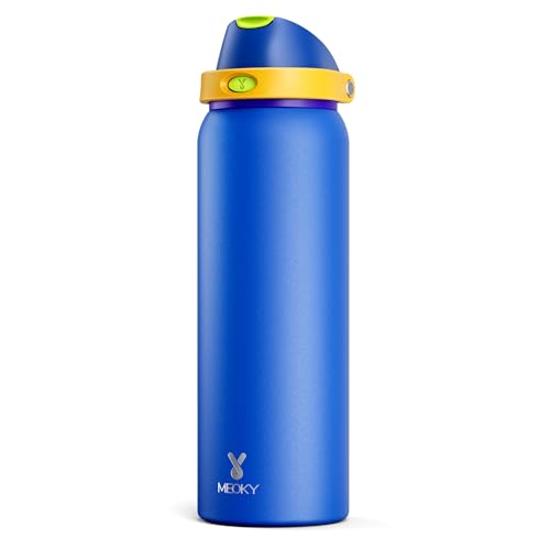 Image of 40 oz Insulated Water Bottle for Men: Meoky Stainless Steel Water Bottle with 2-in-1 Straw and Spout Lid - Leak Proof, Cold for 24 Hours, Protective Silicone Base, BPA-Free for Sports Gym, Sapphire
