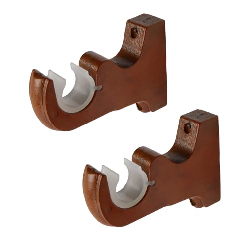 Nicerity 2Pcs Wooden Curtain Rod Brackets Drapery Rod Sturdy Curtain Rod Hooks for Living Room Bedroom Bathroom?Brown?