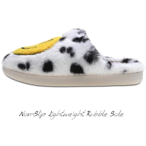 Image of Women's Men's Preppy Happy Face Slippers Comfy Warm Plush Slip-On House Slipper for Winter Indoor Soft Cushion Non-slip Fluffy Slides Slippers