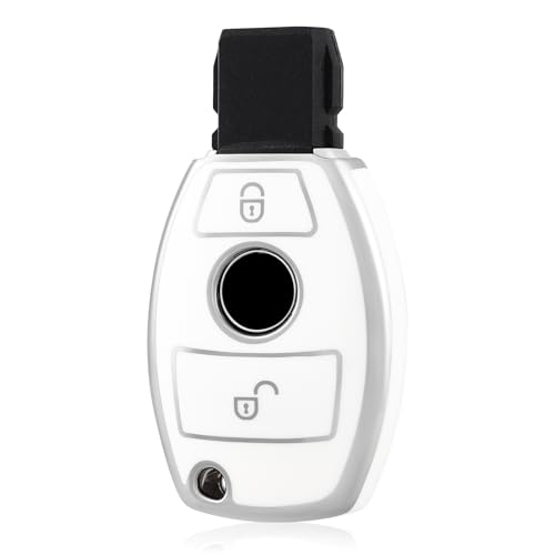Ontto Custodia Portachiavi In Metallo E Pelle Per Mercedes Classe A, C, E, S, G, CLS, GLA, Protezione Antiurto, Nero