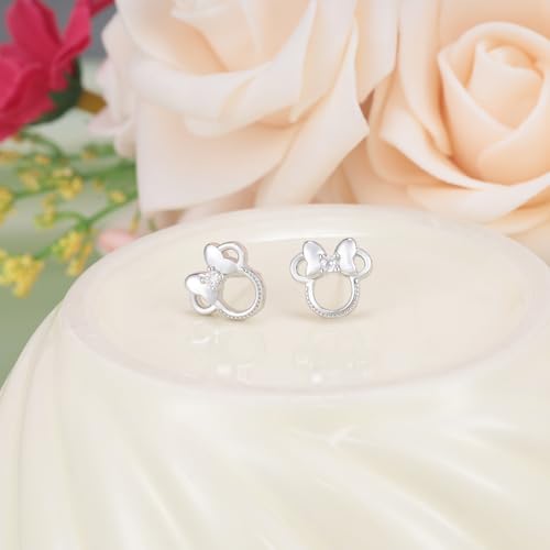 Mouse Bow Earrings Sterling Silver Small Animal Stud Earrings for Women Hypoallergenic Cubic Zirconia Cute Lovely Earring Gifts for Sister4