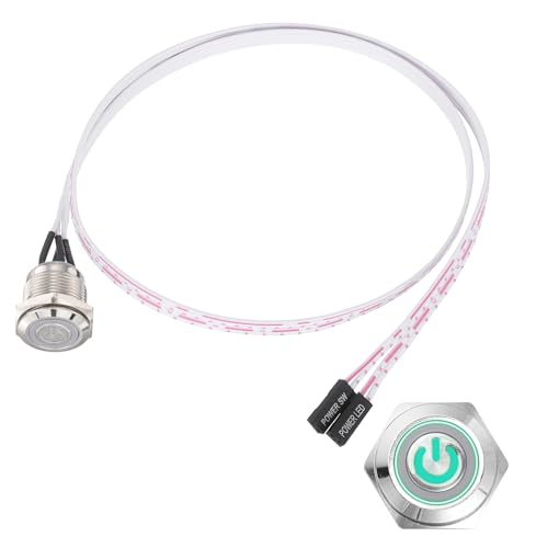 PATIKIL 16mm Chassis Metal Button Power Symbol Green LED PC Power Button