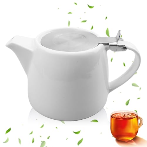 GOEDCH Teekanne aus Porzellan: Weiß Keramik Kaffeekanne mit...