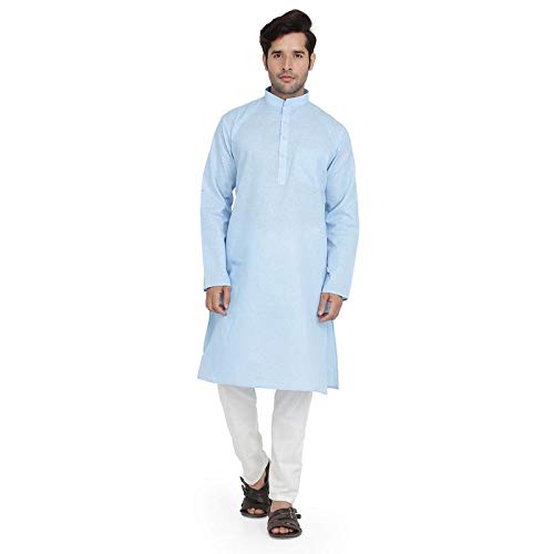 Kurta pijama indio masculino traje tradicional de lino ligero premium azul cielo