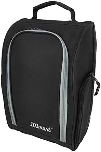 101mart Golf Shoe Bag Men & Women | Zippered Sport & Travel Shoe Carrier Bag with Ventilation & Side Pockets for Accessories | Great Gift for Golfers (Black)