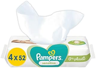 Pampers Sensitive Chusteczki Nawilżane Dla Niemowląt i Dzieci 208 Sztuk (4 x 52), Delikatne Oczyszczanie Wrażliwej Skóry Dziecka