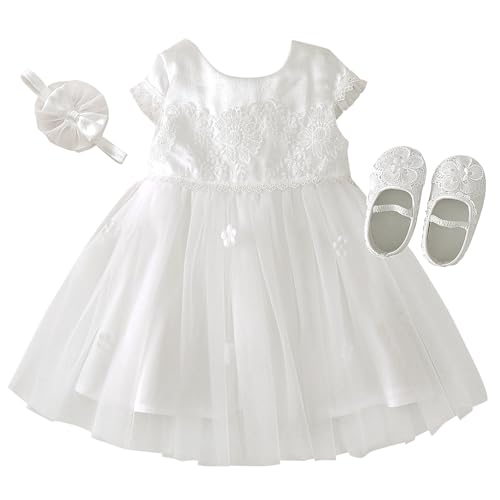 Image of Booulfi Baptism Dresses for Baby Girls Infant Lace White Baby Dress Christening Baby Girl Outfit 3 Pcs Set
