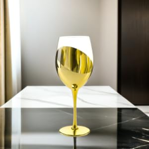 FALKOR Luxury Glassware - 350 ML Gold Colour Plated Long stemmed Sparkling Champagne/Wine Glasses for White or Red Wine- Set of 6. for a Party, Gifting or Even Display at Your bar of Home